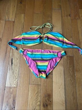 Striped Rainbow Ring-Accent Bikini Set